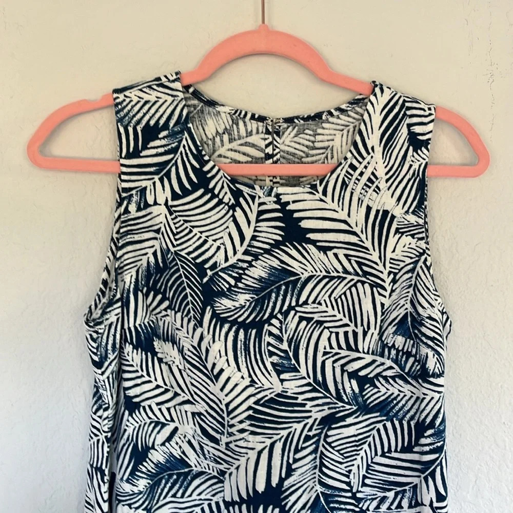 Anne Klein Blue & White Linen Blend Palm Print Dress M - Picture 5 of 9